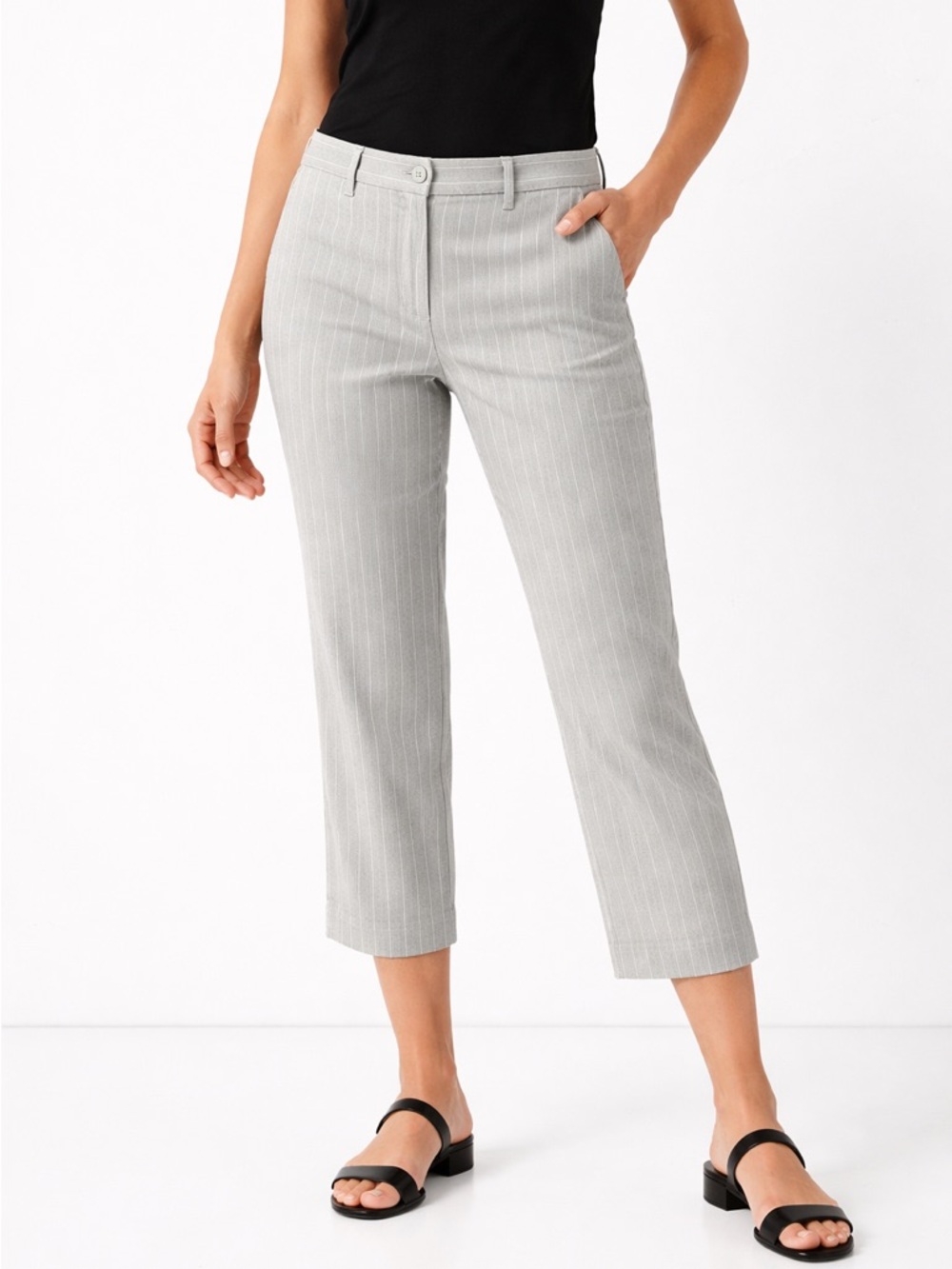 J.Jill Pants Linen Stretch Railroad Stripe Crop Pants Women’s 8 Gray Minimalist